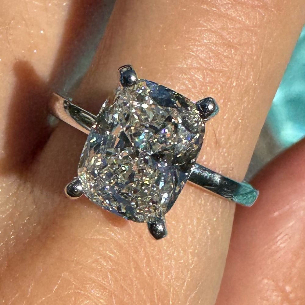 3 carat Cushion Cut Diamond Engagement Ring White Gold